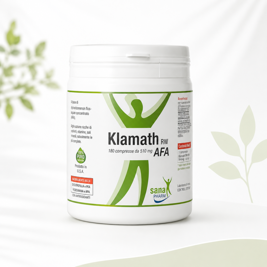 Alga Klamath RW AFA 180 compresse da 510 mg con certificazione biologica estratta con il metodo DLT Hydro•Dri®